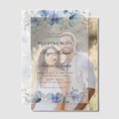 Blauwe Bloementuin Nuestra Boda Spaanse bruiloft Vellum Uitnodigingen (Offset (Koppel))