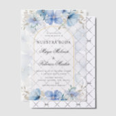 Blauwe Bloementuin Nuestra Boda Spaanse bruiloft Vellum Uitnodigingen (Offset (Uitnodiging))