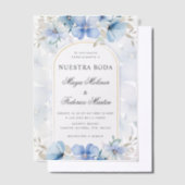 Blauwe Bloementuin Nuestra Boda Spaanse bruiloft Vellum Uitnodigingen (Offset)