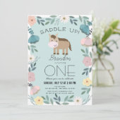 Blauwe Bloementuin Paard Jongen 1e Verjaardag Kaart (Staand voorkant)