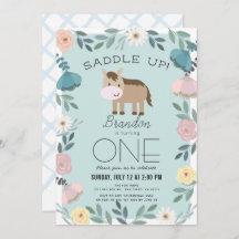 Blauwe Bloementuin Paard Jongen 1e Verjaardag