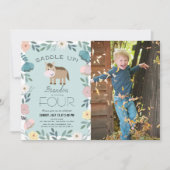 Blauwe Bloementuin Paard Jongen Foto Verjaardag Kaart (Voorkant)