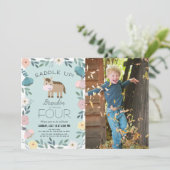 Blauwe Bloementuin Paard Jongen Foto Verjaardag Kaart (Staand voorkant)