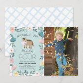 Blauwe Bloementuin Paard Jongen Foto Verjaardag Kaart (Voorkant / Achterkant)