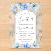 Blauwe Bloementuin Zoet Zestien 16 Verjaardag Acryl Uitnodigingen (Voorkant)