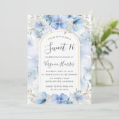 Blauwe Bloementuin Zoet Zestien 16 Verjaardag Kaart (Staand voorkant)
