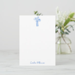 Blauwe bloemenvase Lijntekening Doodle Persoonlijk Notitiekaartje