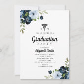 Blauwe bloemenverpleging afstudeerfeest kaart (Voorkant)