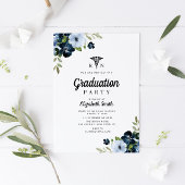 Blauwe bloemenverpleging afstudeerfeest kaart