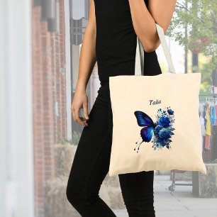 Blauwe Bloemenvlinder gepersonaliseerd Tote Bag