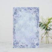 Blauwe bloemenwervelingen briefpapier (Staand voorkant)