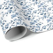 Blauwe Bloemenwijnstok op wit Cadeaupapier (Rol Hoek)