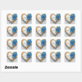 💍 Blauwe Bloemhartkrans Voor Koppels & Bruiloften Vierkante Sticker (Vel)