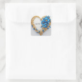 💍 Blauwe Bloemhartkrans Voor Koppels & Bruiloften Vierkante Sticker (Tas)