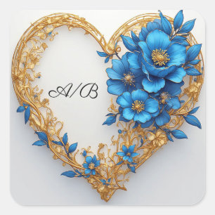 💍 Blauwe Bloemhartkrans Voor Koppels & Bruiloften Vierkante Sticker