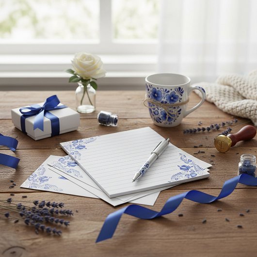 Blauwe bloemhoeken notitieblok