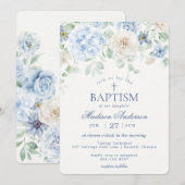 Blauwe Bloemhortensia Botanische Bloemen Doop Kaart (Voorkant / Achterkant)