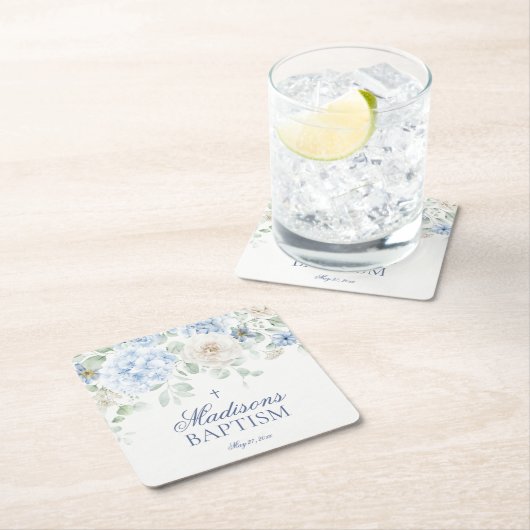 Blauwe Bloemhortensia Botanische Bloemen Doop Kartonnen Onderzetters (Insitu)