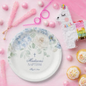 Blauwe Bloemhortensia Botanische Bloemen Doop Papieren Bordje (Feest)