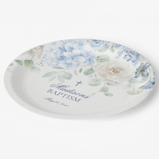 Blauwe Bloemhortensia Botanische Bloemen Doop Papieren Bordje (Gekanteld)