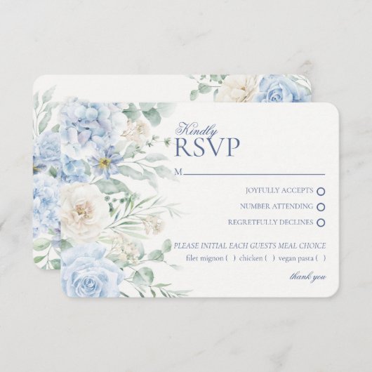 Blauwe Bloemhortensia Botanische bruiloft RSVP Informatiekaartje (Voorkant / Achterkant)