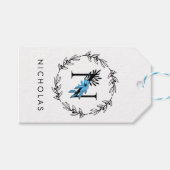 Blauwe Bloemige Aangepaste Monogram - Letter N Cadeaulabel (Voorkant (Horizontaal))