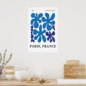 Blauwe Bloemige Abstracte Kunstprint 1950s Parijs Poster (Keuken)