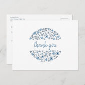 Blauwe bloemige aquarel bedankt briefkaart (Voorkant / Achterkant)