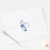 Blauwe Bloemige Aquarel Botanisch Ronde Sticker (Envelop)