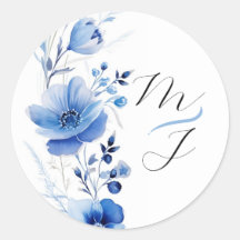 Blauwe Bloemige Aquarel Botanisch 