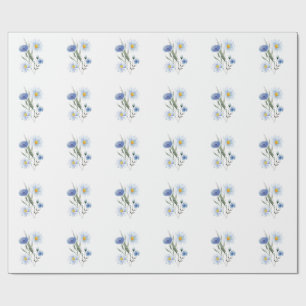 Blauwe Bloemige Aquarel Kunst Elegante Wilde Blo Cadeaupapier