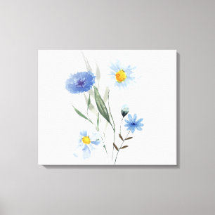Blauwe Bloemige Aquarel Kunst Elegante Wilde Blo Canvas Afdruk