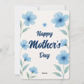 Blauwe Bloemige Aquarel Moederdag Kaart Cadeau (Achterkant)