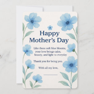 Blauwe Bloemige Aquarel Moederdag Kaart Cadeau