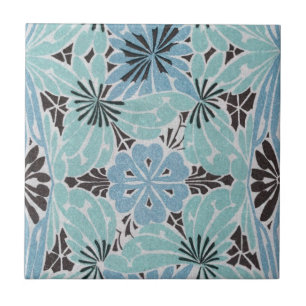 blauwe bloemige art nouveau ontwerp tegeltje