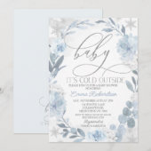 Blauwe bloemige baby Het is koud buiten Baby Showe Kaart (Voorkant / Achterkant)
