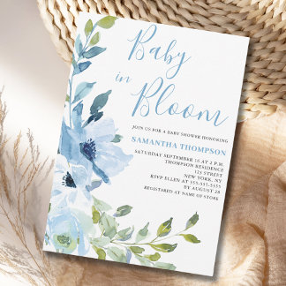Blauwe Bloemige Baby In Bloom Shower Kaart