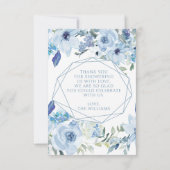 Blauwe bloemige baby jongen douche foto dank u kaa bedankkaart (Achterkant)