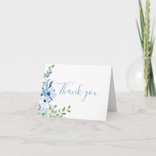 Blauwe Bloemige Baby Shower  Bedankkaart (Voorkant)