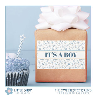 Blauwe bloemige baby shower It's a boy Rechthoekige Sticker