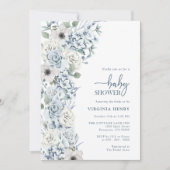 Blauwe Bloemige Baby Shower Kaart (Voorkant)