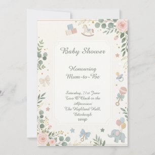 Blauwe Bloemige Baby Shower Kaart