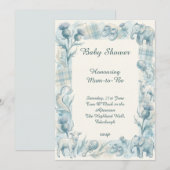 Blauwe bloemige babyshower uitnodiging (Voorkant / Achterkant)