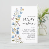 Blauwe bloemige babyshower uitnodiging  (Staand voorkant)