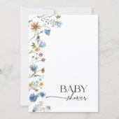 Blauwe bloemige babyshower uitnodiging  (Achterkant)