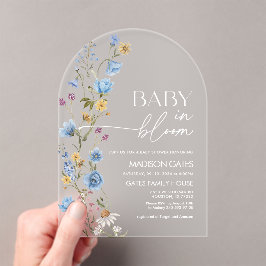 Blauwe bloemige babyshower uitnodiging, Baby in Bl Acryl Uitnodigingen