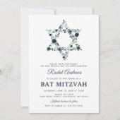 Blauwe Bloemige Bat Mitzvah Kaart (Voorkant)