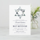 Blauwe Bloemige Bat Mitzvah Kaart (Staand voorkant)