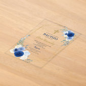 Blauwe Bloemige Bautizo Spaanse Acryl Uitnodiging (Laagn)