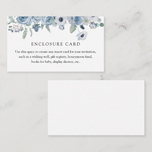 Blauwe bloemige bijkaart informatiekaartje (Voorkant / Achterkant)